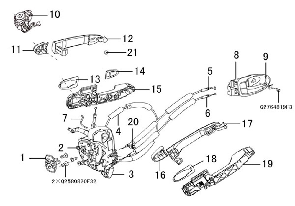 scheme for замок и ручки передней двери