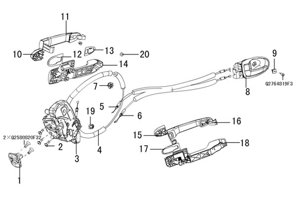 scheme for замок и ручки задней двери