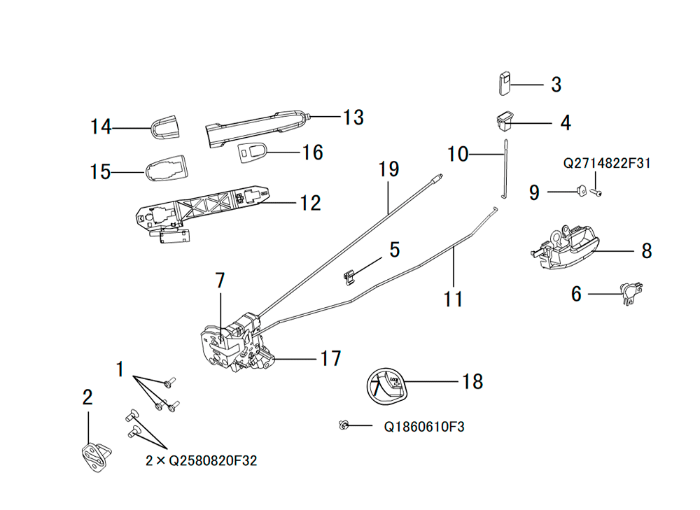 scheme for замок и ручка задней двери