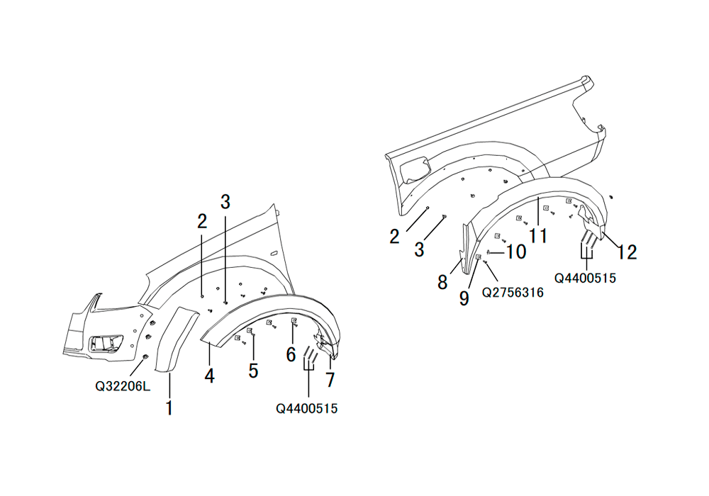 scheme for трим панели колёсных арок , двойная кабина 2