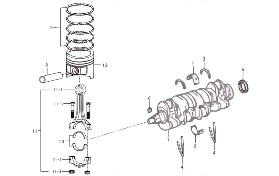scheme for колен вал и шатун поршня