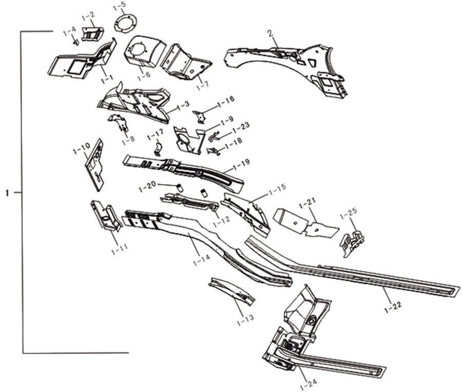 scheme for передний правый лонжерон
