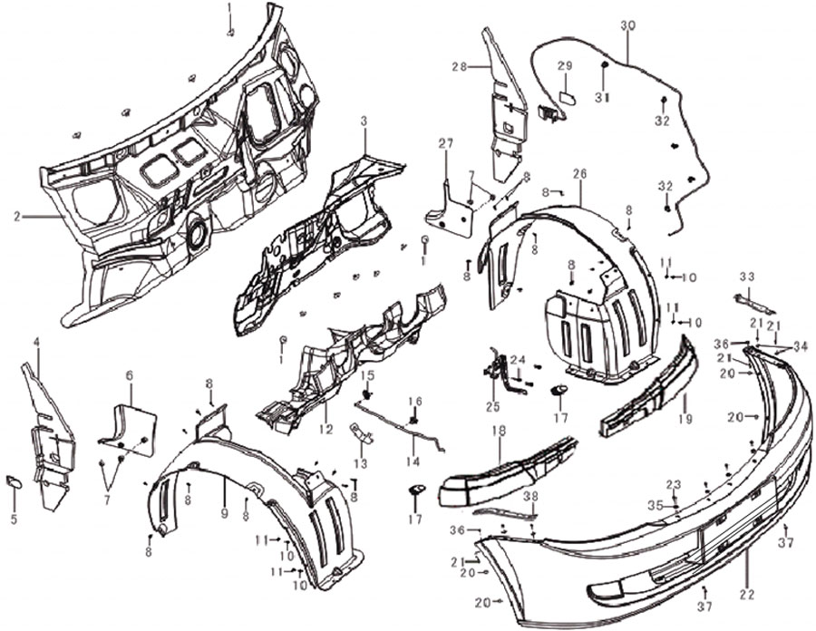scheme for передний бампер, кронштейны