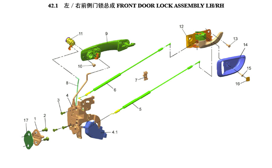 scheme for замки и ручки передних дверей
